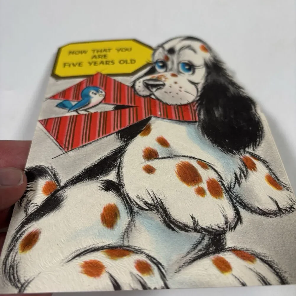 Vintage Hallmark Birthday Card Puppy Dog Embossed Die Cut Anthropomorphic Decor